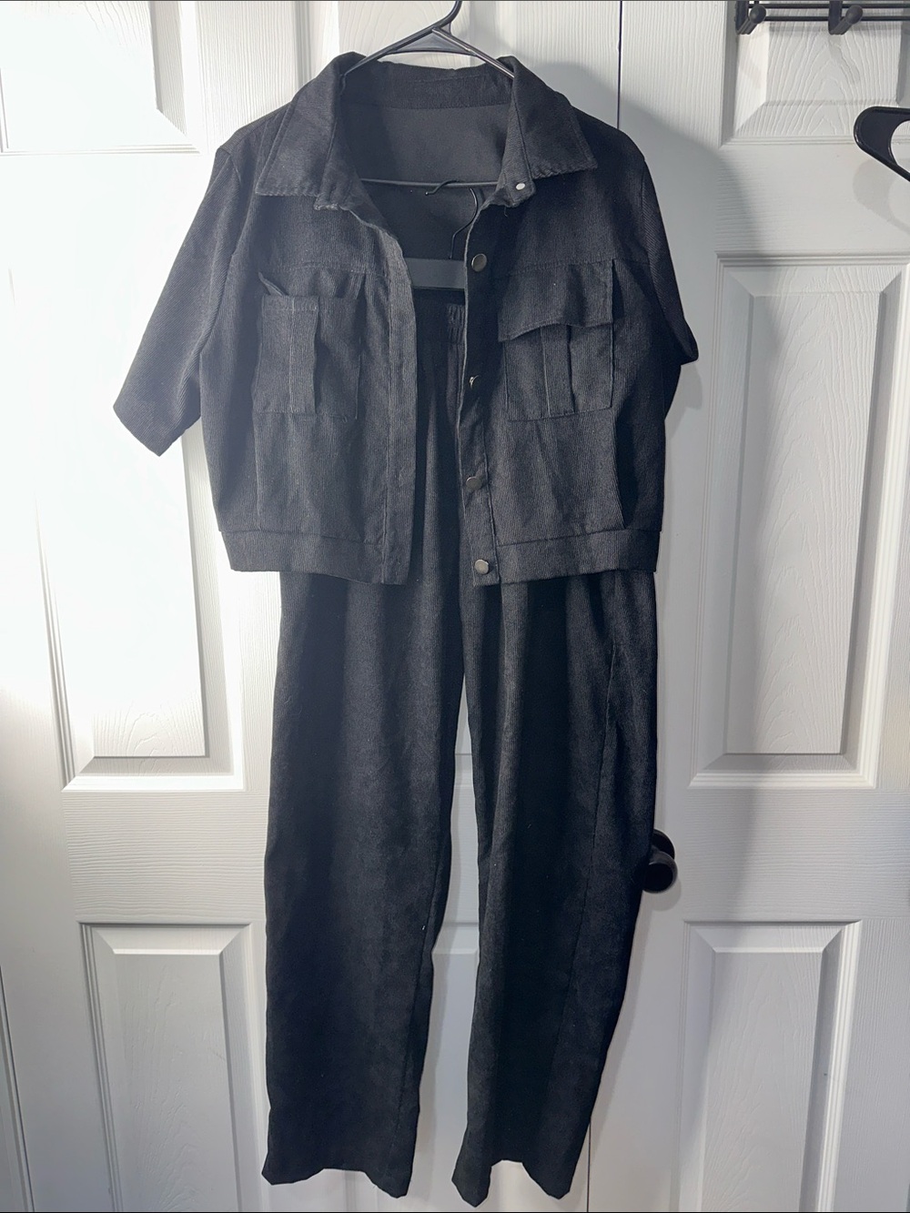 Two-Piece Black Jumpsuit Set with Cropped Utility Jacket